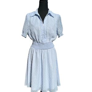 women’s baby blue maxi dress w front butons elastic waist sze M by Pretty Garden